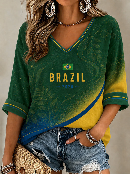 Women's Gift For Football Fans Print Casual V-Neck Tee