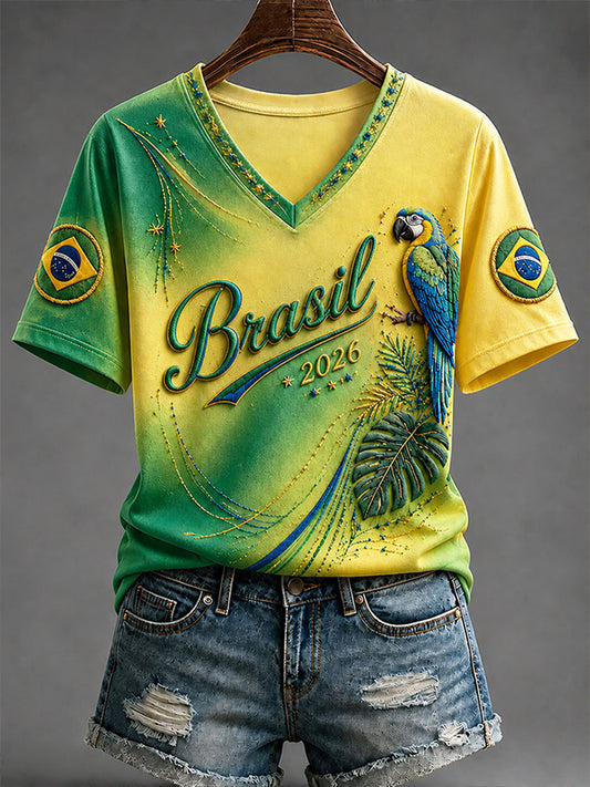 Women's 2026 Brazil Football Style T-shirt