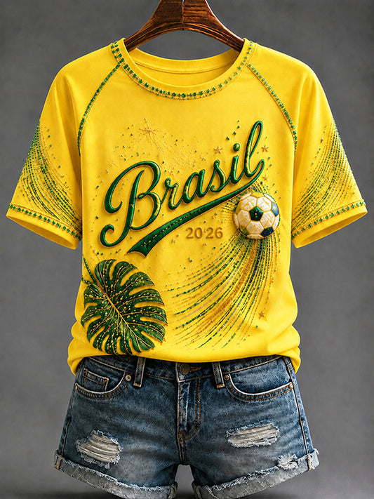 Women's 2026 Brazil Football Style T-shirt