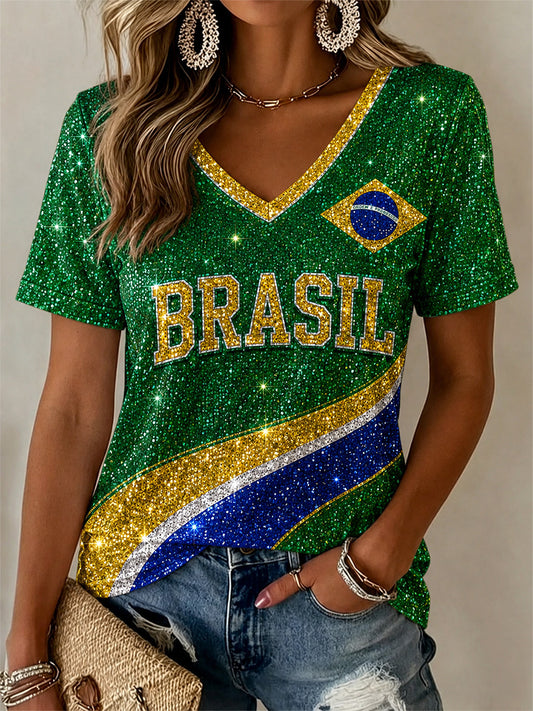 Women's Gift For Football Fans Print Casual V-Neck Tee