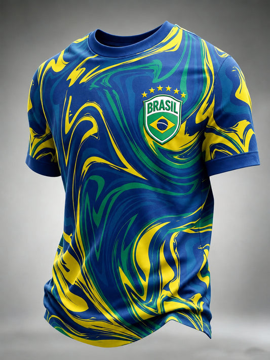 Men's Brazil Football Fan Gift Printed Short Sleeve T-Shirt