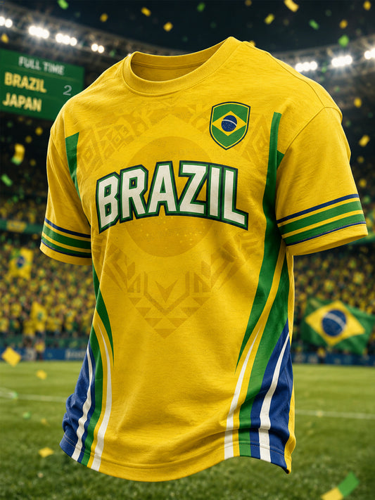 Men's Brasil Print Gift For Football Fans Casual Tee