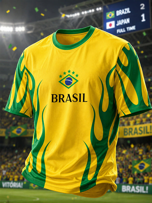 Men's Brasil Print Gift For Football Fans Casual Tee