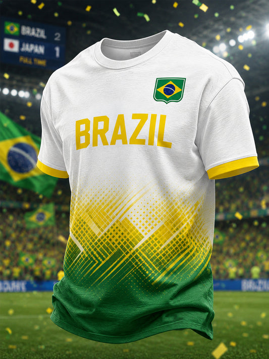 Men's Brasil Print Gift For Football Fans Casual Tee