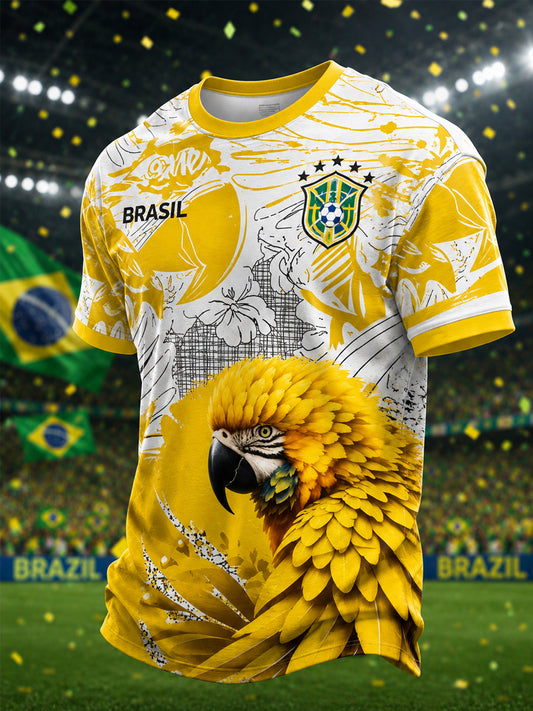 Men's Brasil Print Gift For Football Fans Casual Tee