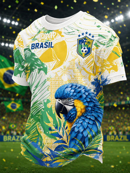 Men's Brasil Print Gift For Football Fans Casual Tee