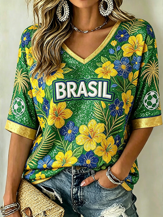 Women's Brazilian rainforest style football jersey