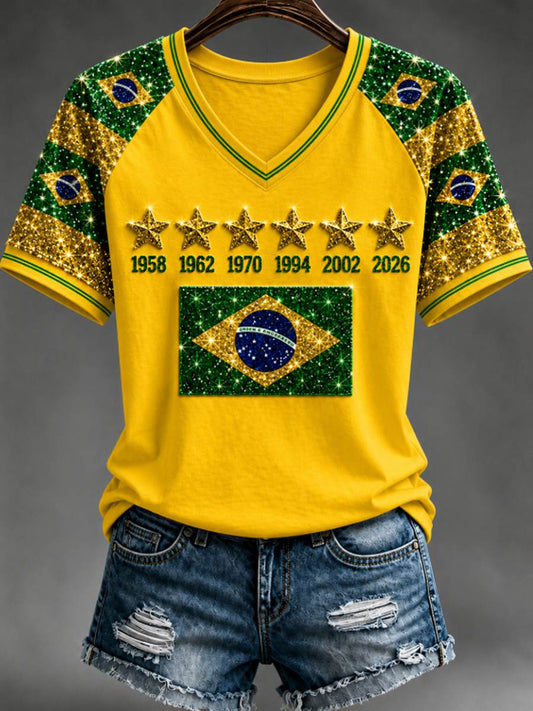 Women's V-neck off-shoulder short-sleeved T-shirt