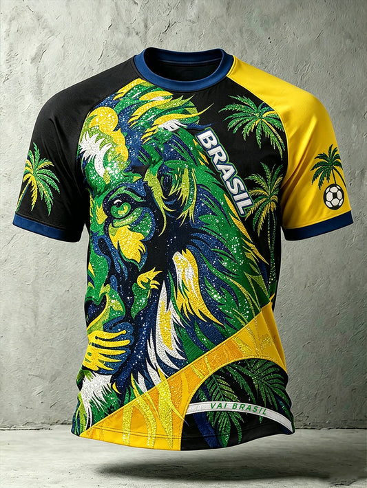 Men's Brazilian Tropical Rainforest Style Pattern Printed Casual Sport Short Sleeve T-Shirt