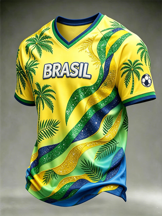 Men's Brazilian Style Pattern Printed Casual Sport Short Sleeve T-Shirt
