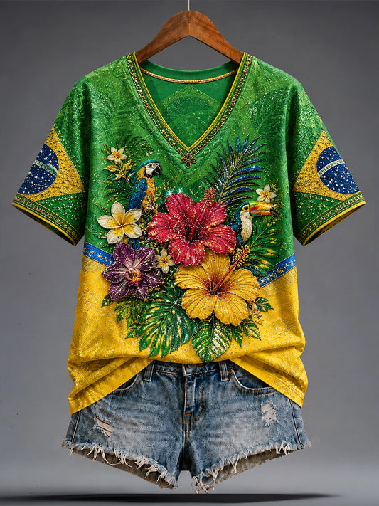 Women's Brazil Football Lover Aart Printed T-shirt