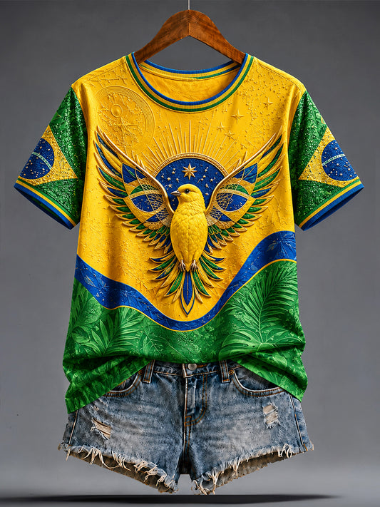 Women's Brazil Football Lover Aart Printed T-shirt