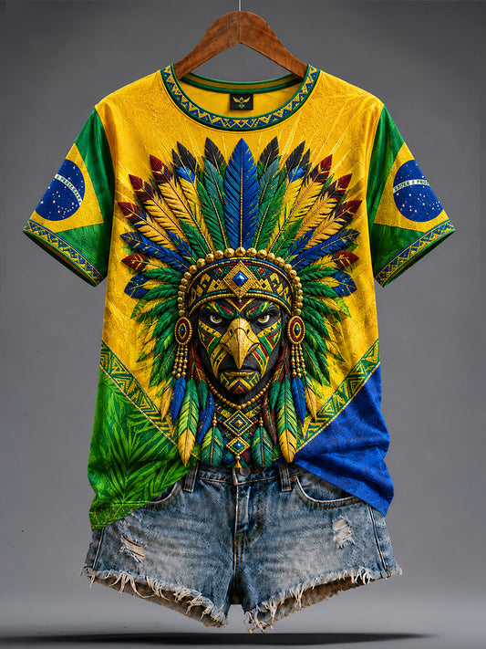 Women's Brazil Football Lover Aart Printed T-shirt