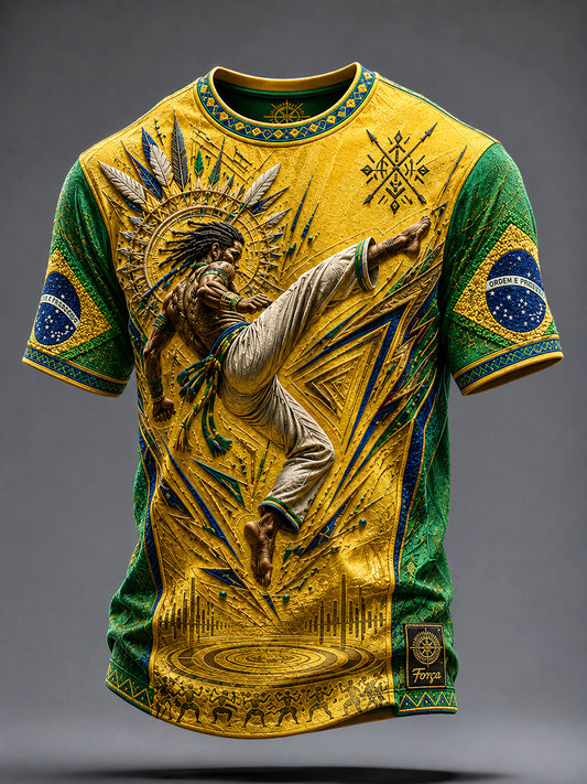 Men's Brazil Football Lover Aart Printed T-shirt