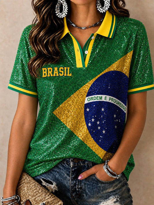 Women's Brazil Football Fan Gift Art Print  Short Sleeve Top