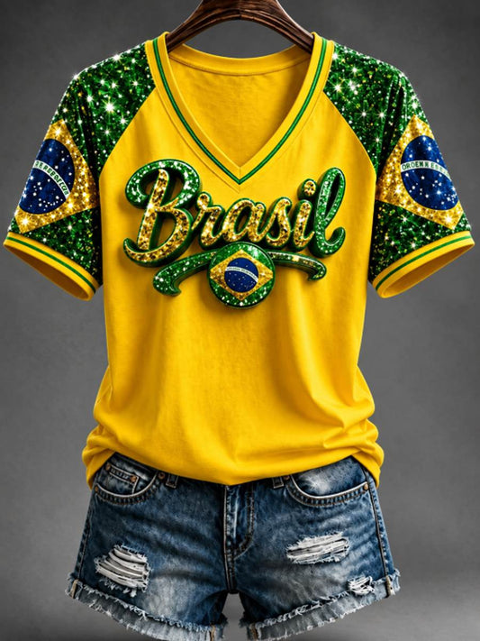 Women's V-neck off-shoulder short-sleeved T-shirt