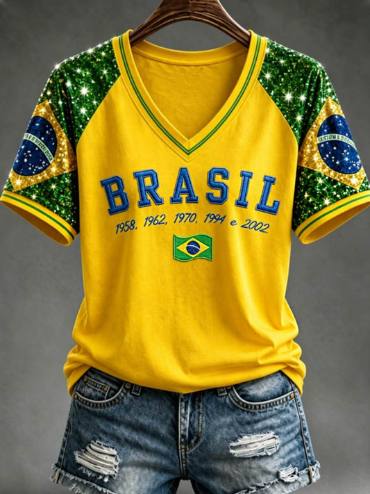 Women's V-neck off-shoulder short-sleeved T-shirt