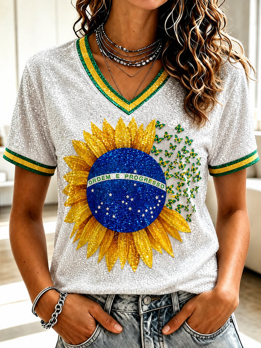 Women's Brazil Football Fan Gift Art Short Sleeve T-shirt
