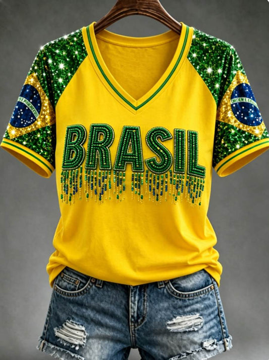 Women's V-neck off-shoulder short-sleeved T-shirt