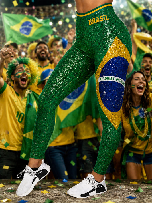 Women's Brazil Football Fan Gift Art Print Leggings