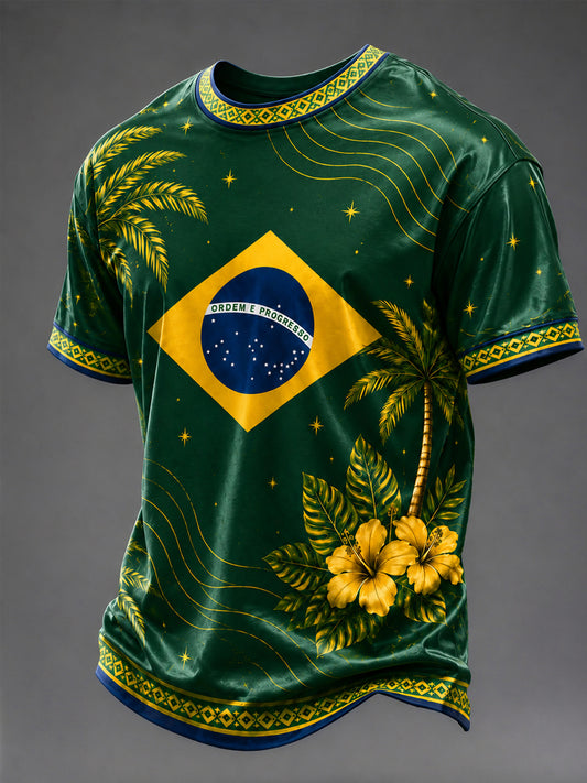 Men's Brazil Football Fan Gift Printed  Short Sleeve T-Shirt