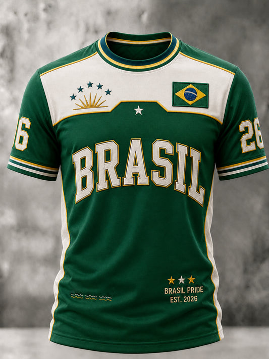 Men's Brazil Football Fan Gift Printed Short Sleeve T-Shirt