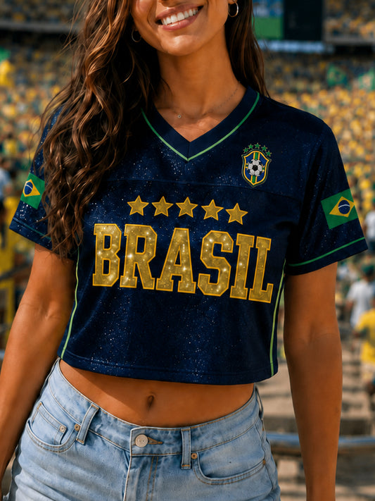 Women's Brazil Football Fan Gift Art Print Short Sleeve T-shirt