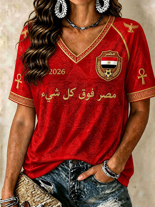 Women's Egyptian Football 'Life, Stability, Strength' V-Neck T-Shirts