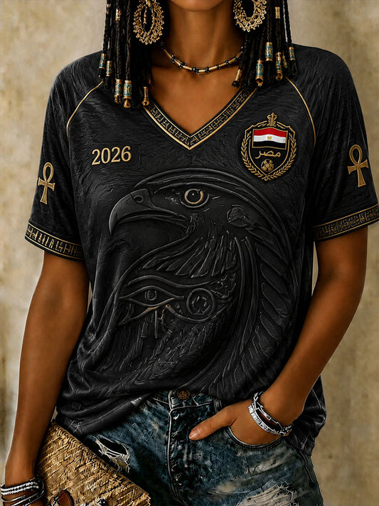 Women's Egyptian Football Horus V-Neck T-Shirts