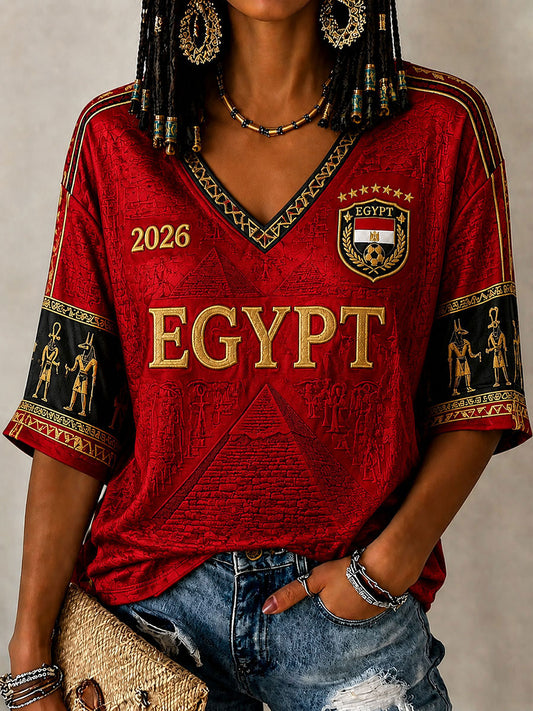 Women’s 2026 Egypt Football V-Neck T-Shirts