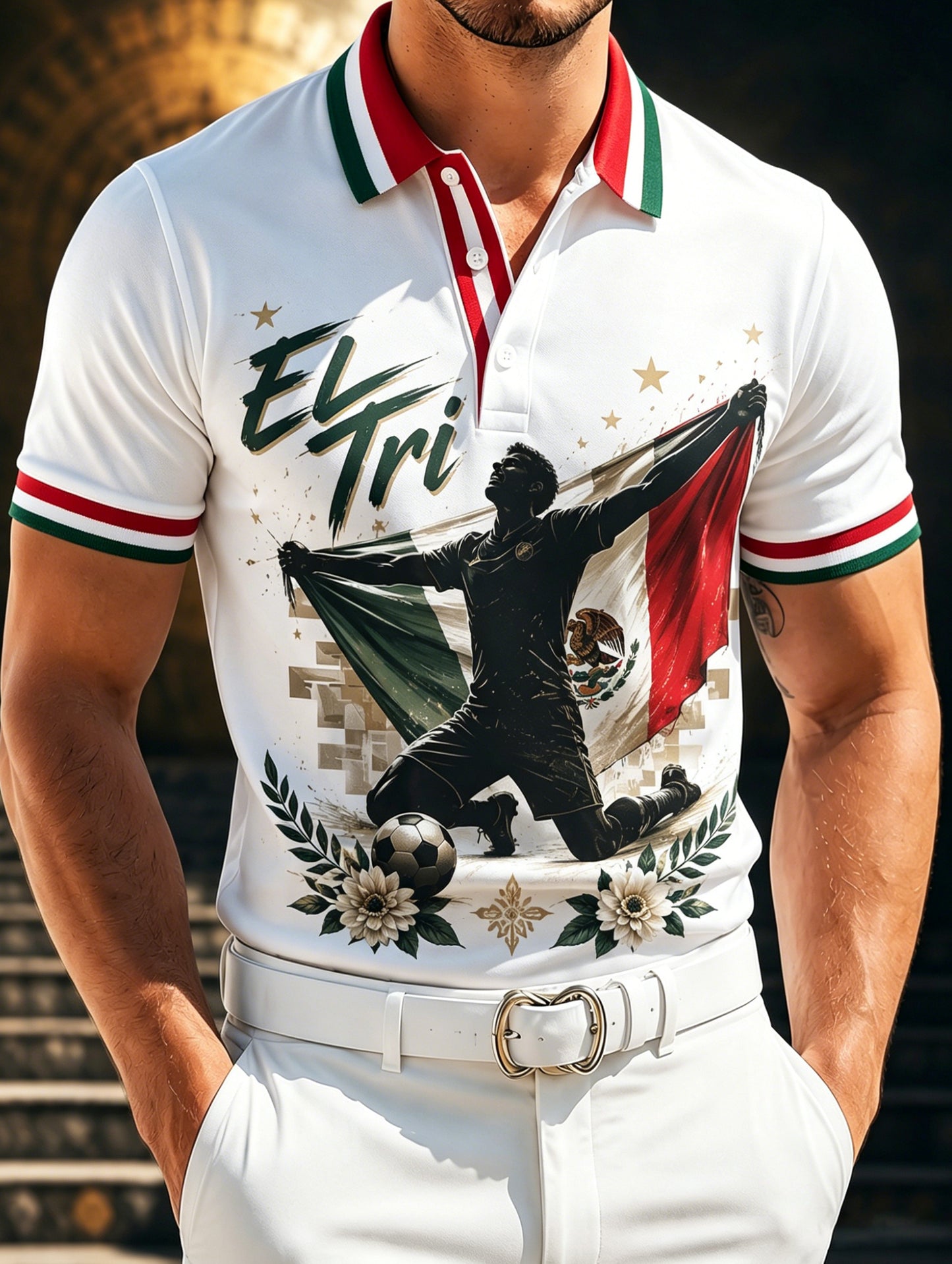 Men's Mexican Football Match Cheering Element Art Print Polo Shirt