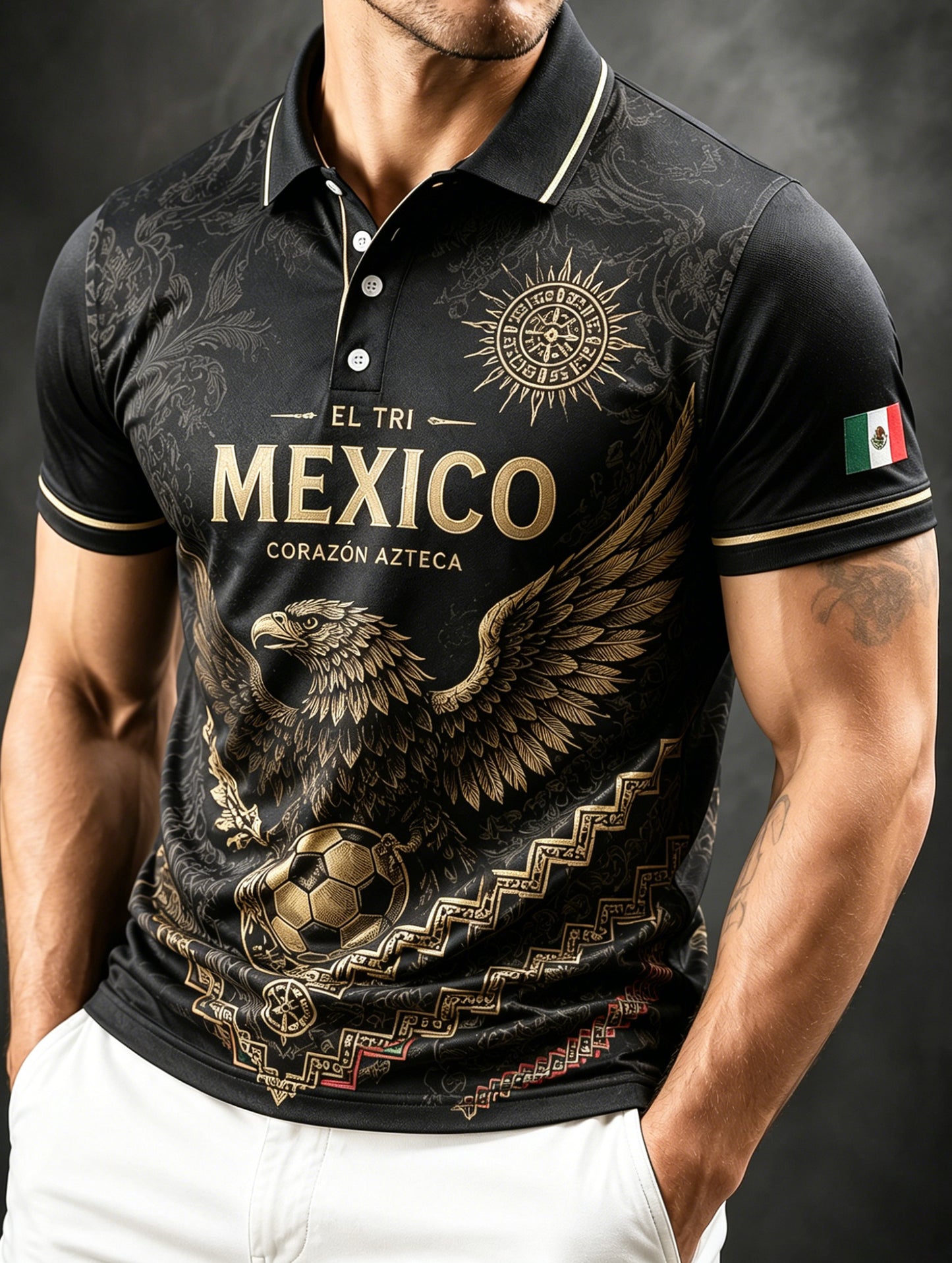 Men's Mexican Football Match Cheering Element Art Print Polo Shirt