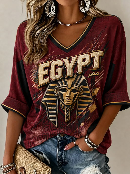 Women's Egyptian Football Linen Short-Sleeved T-Shirt