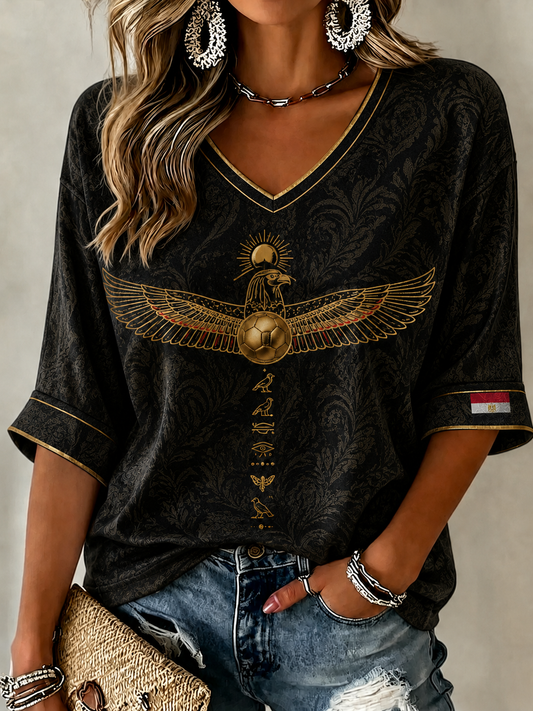 Women's Egyptian Football Linen Short-Sleeved T-Shirt