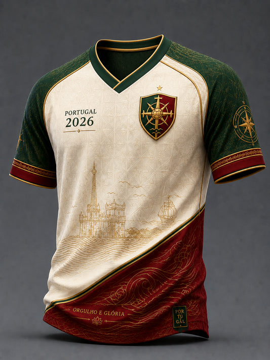 Retro 2026 Portugal Soccer Casual V-Neck T-Shirt