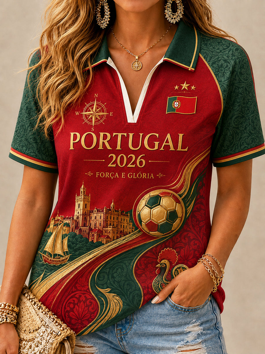 Women's 2026 Portugal Soccer Fan Casual Polo Shirt