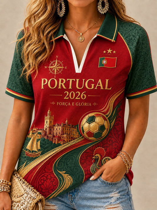 Women's 2026 Portugal Soccer Fan Casual Polo Shirt
