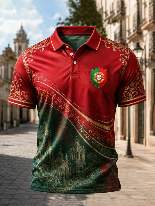 Men's Portuguese Football Match Cheering Element Art Print Polo Shirt