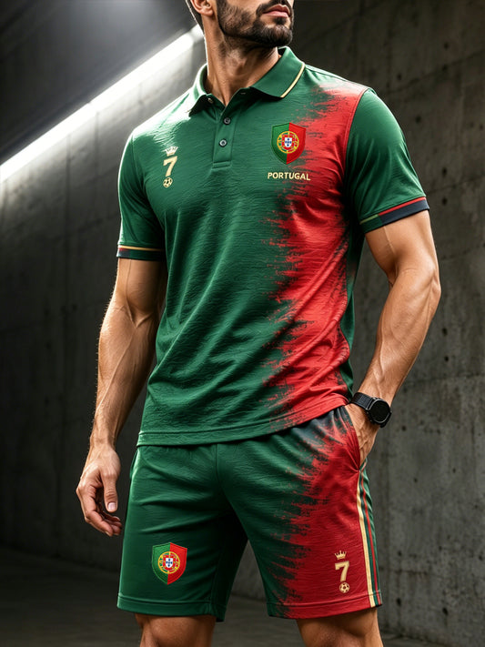 Men's Portuguese Football Match Cheering Element Art Print Polo Suit