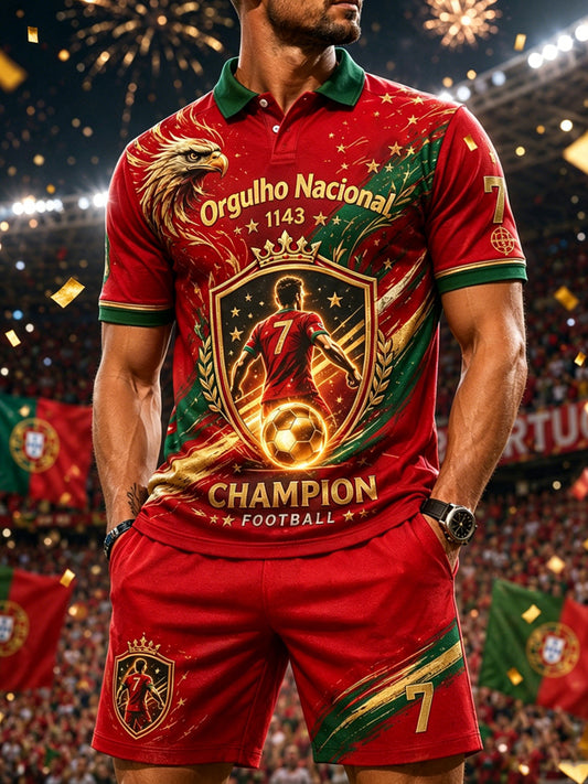 Men's Portuguese Football Match Cheering Element Art Print Polo Suit
