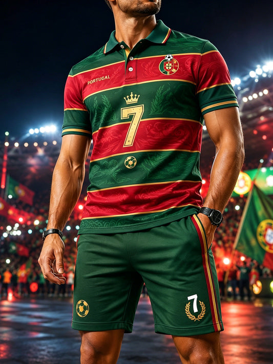 Men's Portuguese Football Match Cheering Element Art Print Polo Suit