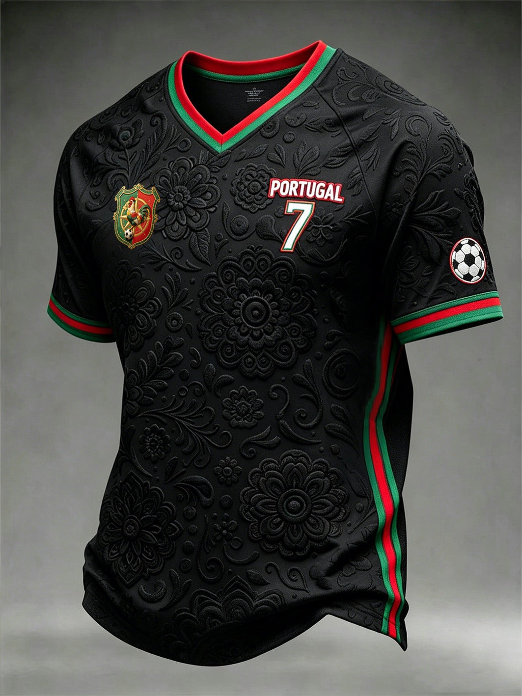 Men's Soccer Element Color-blocking Design Casual V-neck T-shirt
