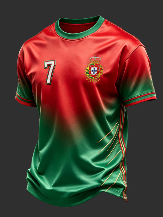 Men's color-blocking design football element casual short sleeves t-shirt