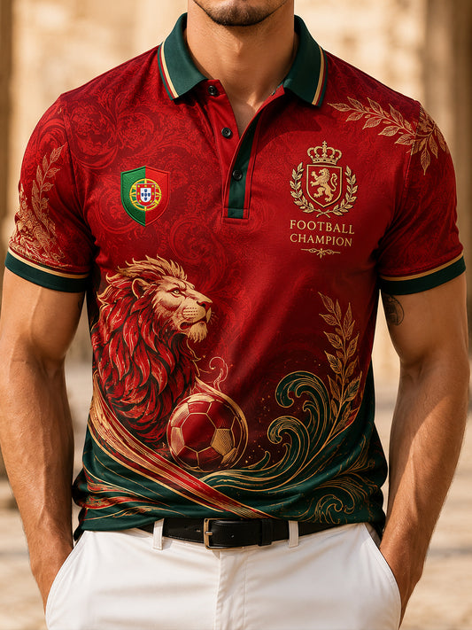 Men's Portuguese Football Match Cheering Element Art Print Polo Shirt