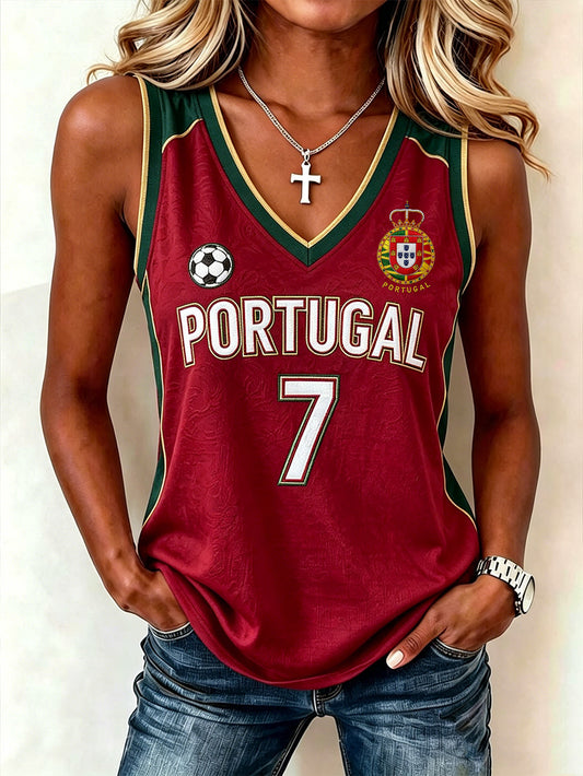 Women's red and green clash color design football pattern element vest