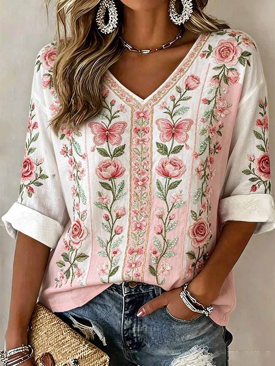 Women's Fashion Pink Floral Print T-Shirt