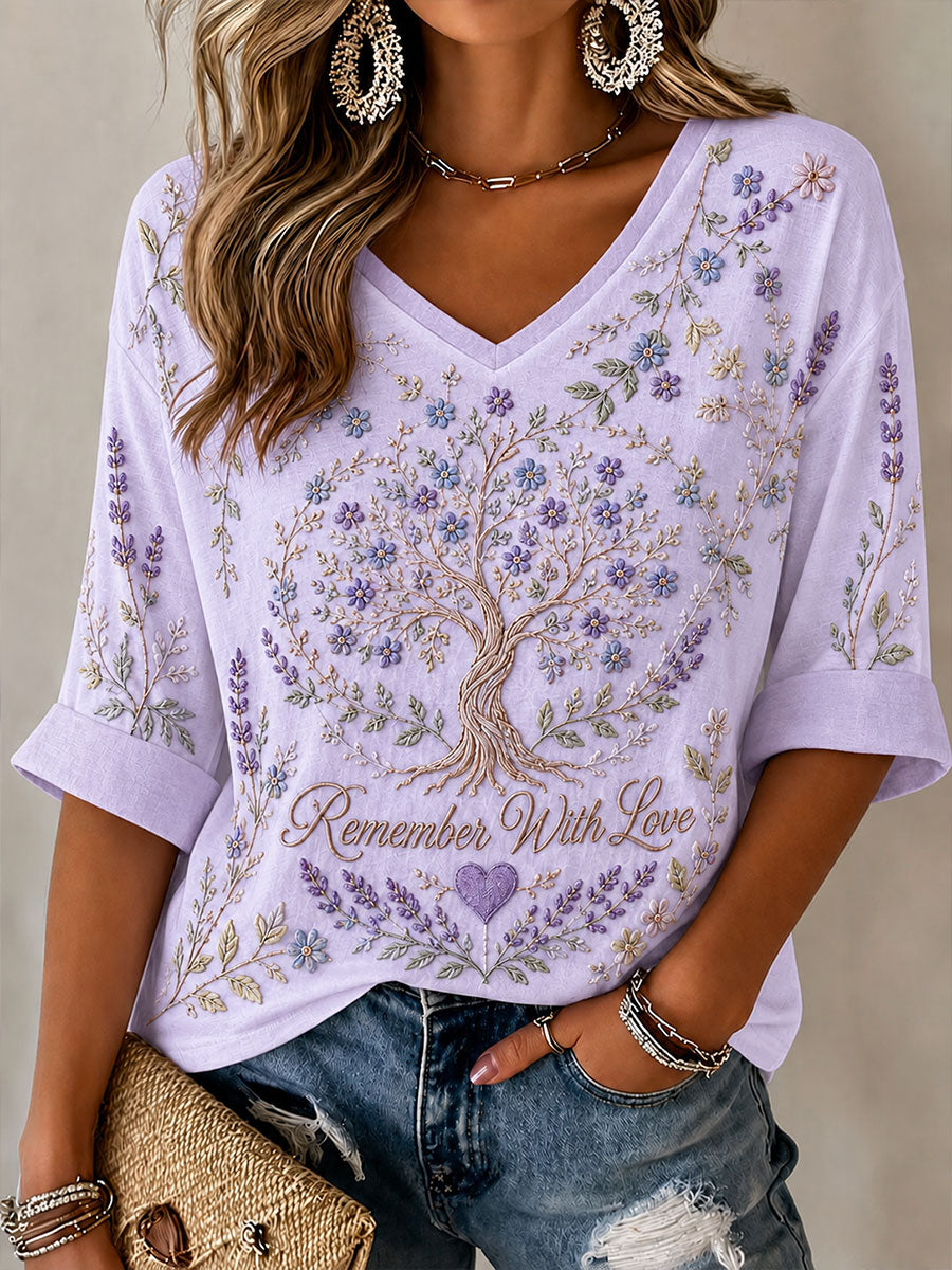 Women's Alzheimer's Theme "Remember With Love" Floral Print Casual T-Shirt