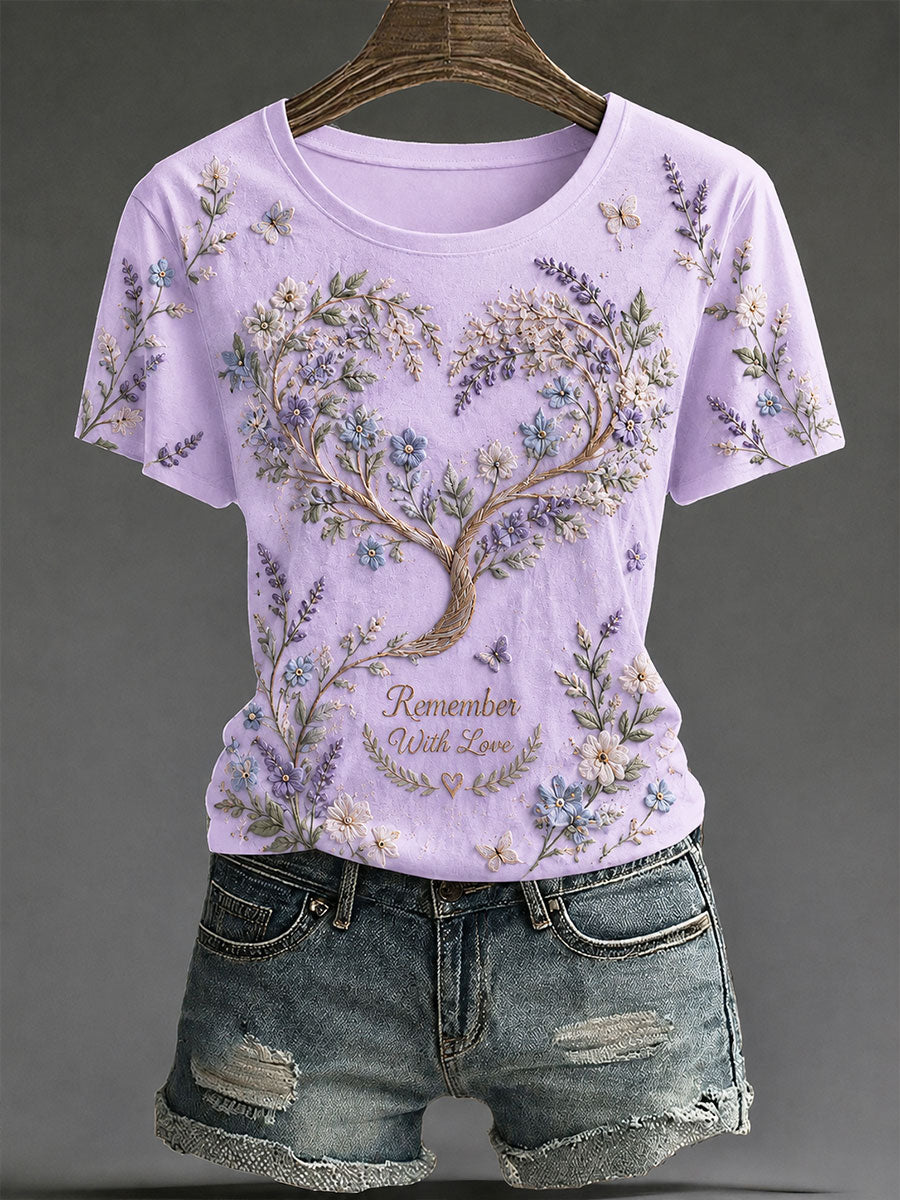 Women's Alzheimer's Theme "Remember With Love" Floral Print Casual T-Shirt