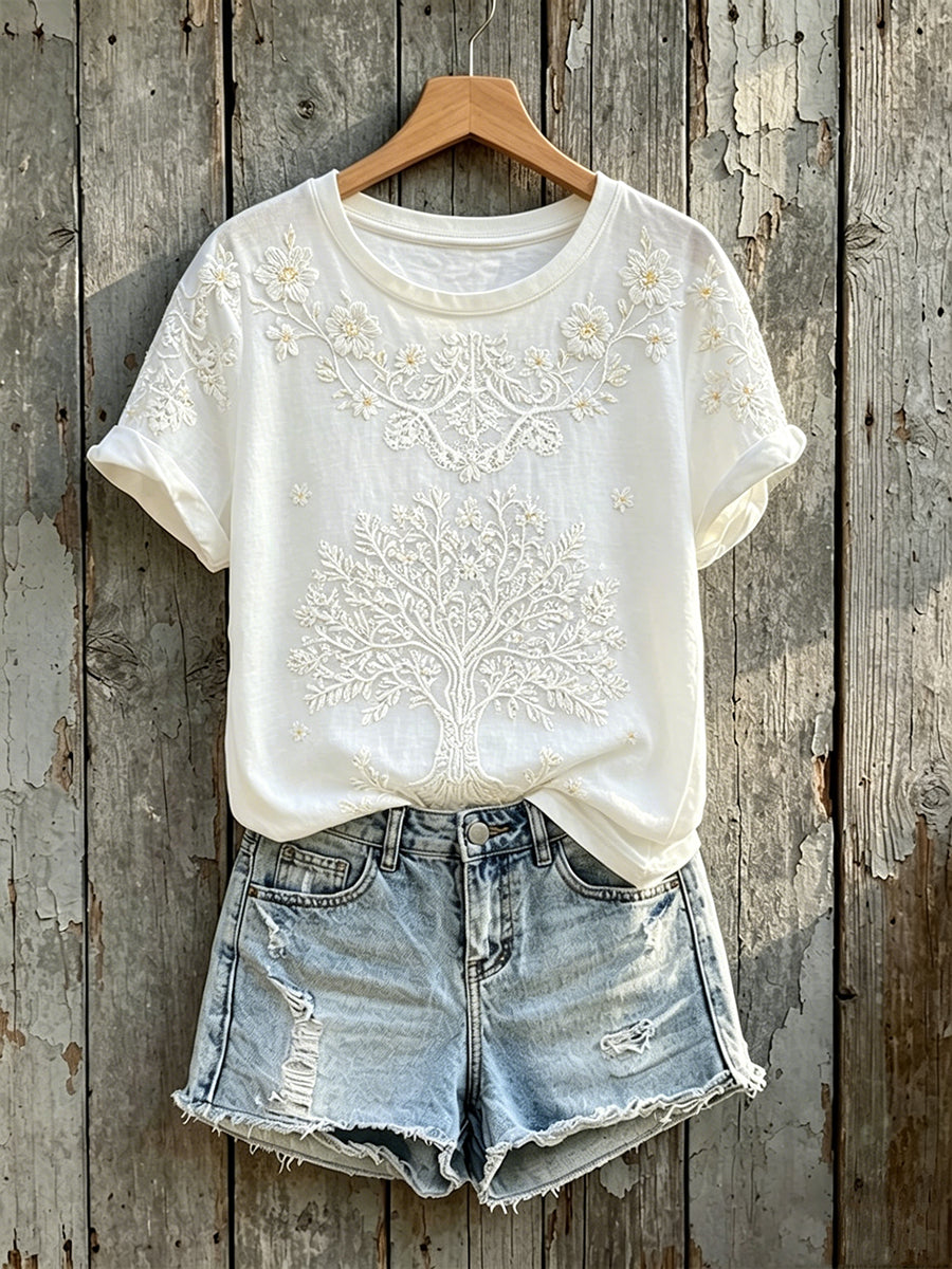 Women's Classy Tree Of Life Floral Print Short-sleeved T-shirt