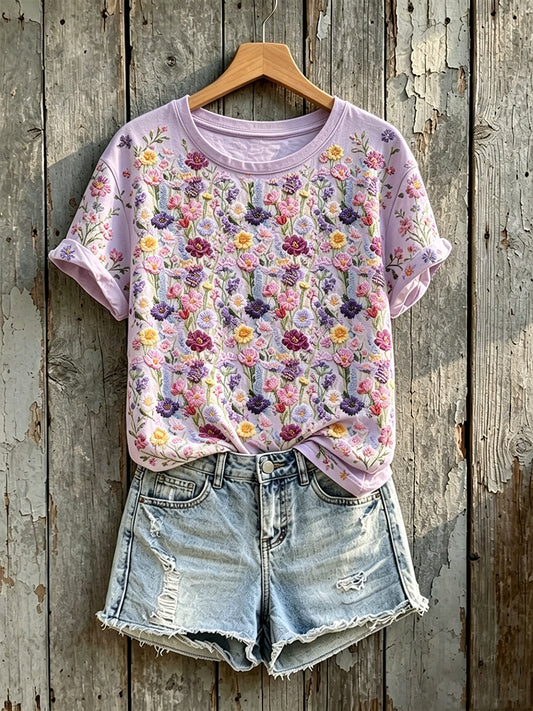 Women's Vintage Wildflowers Art Print Short-sleeved T-shirt